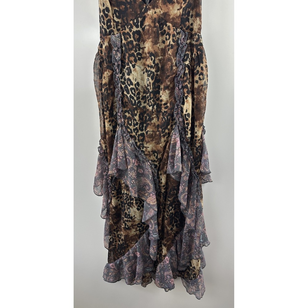 New With Defects Anthropologie Ruffled Chiffon Maxi Dress Leopard Animal Print M - Picture 5 of 16